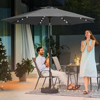 JEAREY 9FT Outdoor Patio Umbrella with Solar Lights, LED Lighted Pool Umbrella with Tilt and Crank, Outdoor Table Umbrellas for Deck, Yard & Market (Dark Gray)