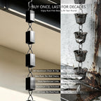 8.5 ft aluminum rain chain for gutters outside, side view