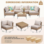 Jing's Villa 7-Piece Outdoor Patio Furniture Set,Ratten Conversation Sectional Sofa w/Coffee Table, All-Weather Patio Conversation Set with Thick and Anti-Slip Cushions for Backyard,Deck,Beige
