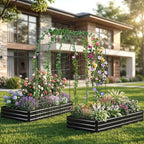 DTIG Galvanized Raised Garden Bed with Trellis, 6×3×1 FT 2 Pack Outdoor Garden Bed, Upgraded 4×3 Support, Black