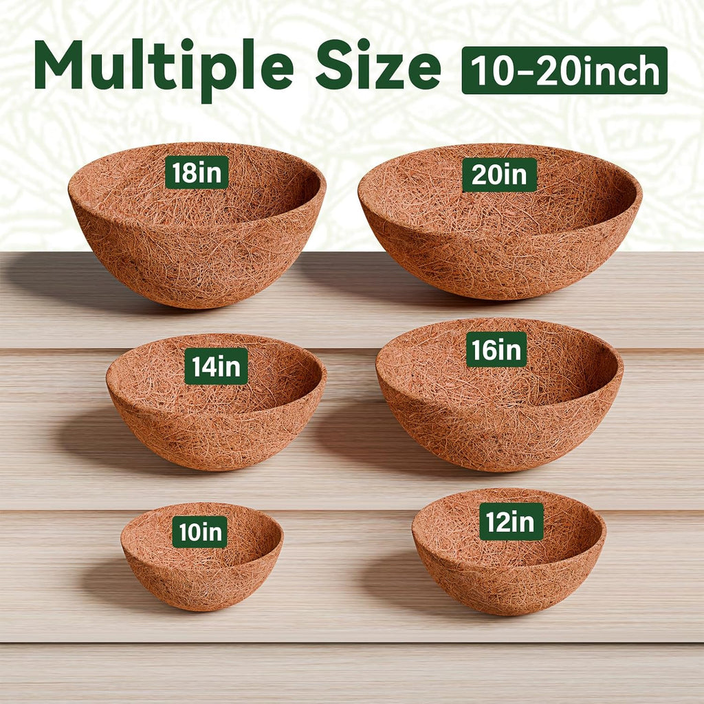 6 Pack 14 Inch Coco Liners for Planters, Hanging Basket Liners | Round Coco Coir Fiber Replacement Liner for Flowers Vegetables Patio Garden Porch Decor,Breathable Drainage,Cuttable DIY