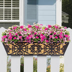 6 Pack 24 Inch Window Boxes Planters Railing Planter Box with Adjustable Brackets & Coco Liners Fabric Plant Grow Bags Deck Railing Planter Boxes Balcony Hanging Flower Box for Outdoor Plants