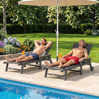 HDPE Pool Lounge Chairs Set of 2 with Wheels & Cup Holder, 6-Position Adjustable Outdoor Lounge Chair, Easy 20-Min Assembly, 450LBS Bearing, Patio Lounger for Poolside, Deck, Backyard (Grey)