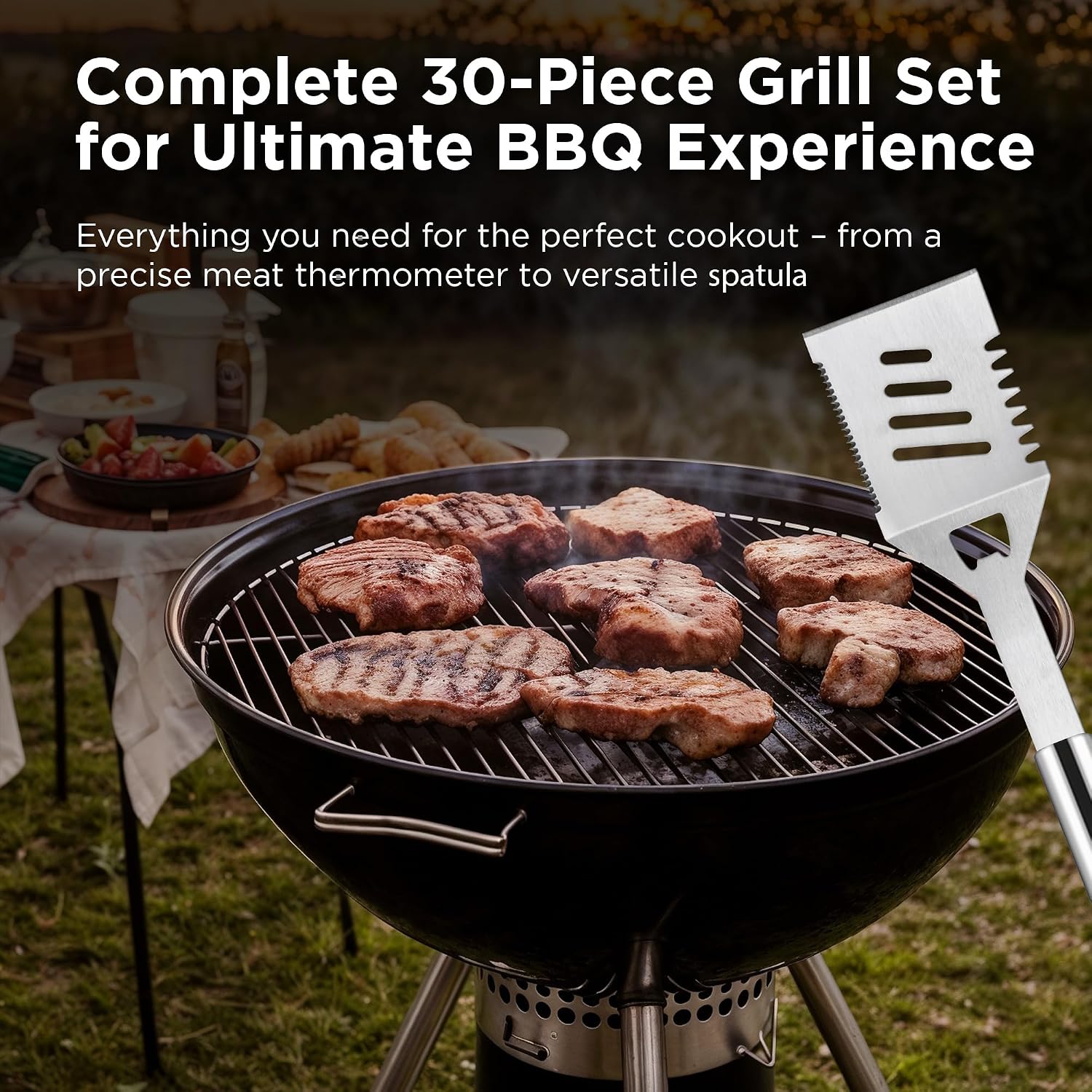 Kaluns Grilling Accessories, Dad Gifts for Christmas, Heavy Duty Stainless Steel Grill Set BBQ Grill Accessories for Outdoor Grill with Meat Thermometer, Case and Apron