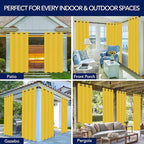 PureFit Outdoor Curtains for Patio Waterproof Weatherproof, UV Resistant Outside Curtains for Gazebo, Front Porch, Pergola, Sun Blocking Privacy Curtain, 52W x 95L inch, 1 Panel, Yellow