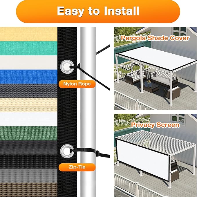 Artpuch Outdoor Pergola Shade Cover 6' X 16' Sun Shade Cloth with Grommets, 90% UV Protection Canopy Patio Privacy Screen (Customized Available) GN107, White