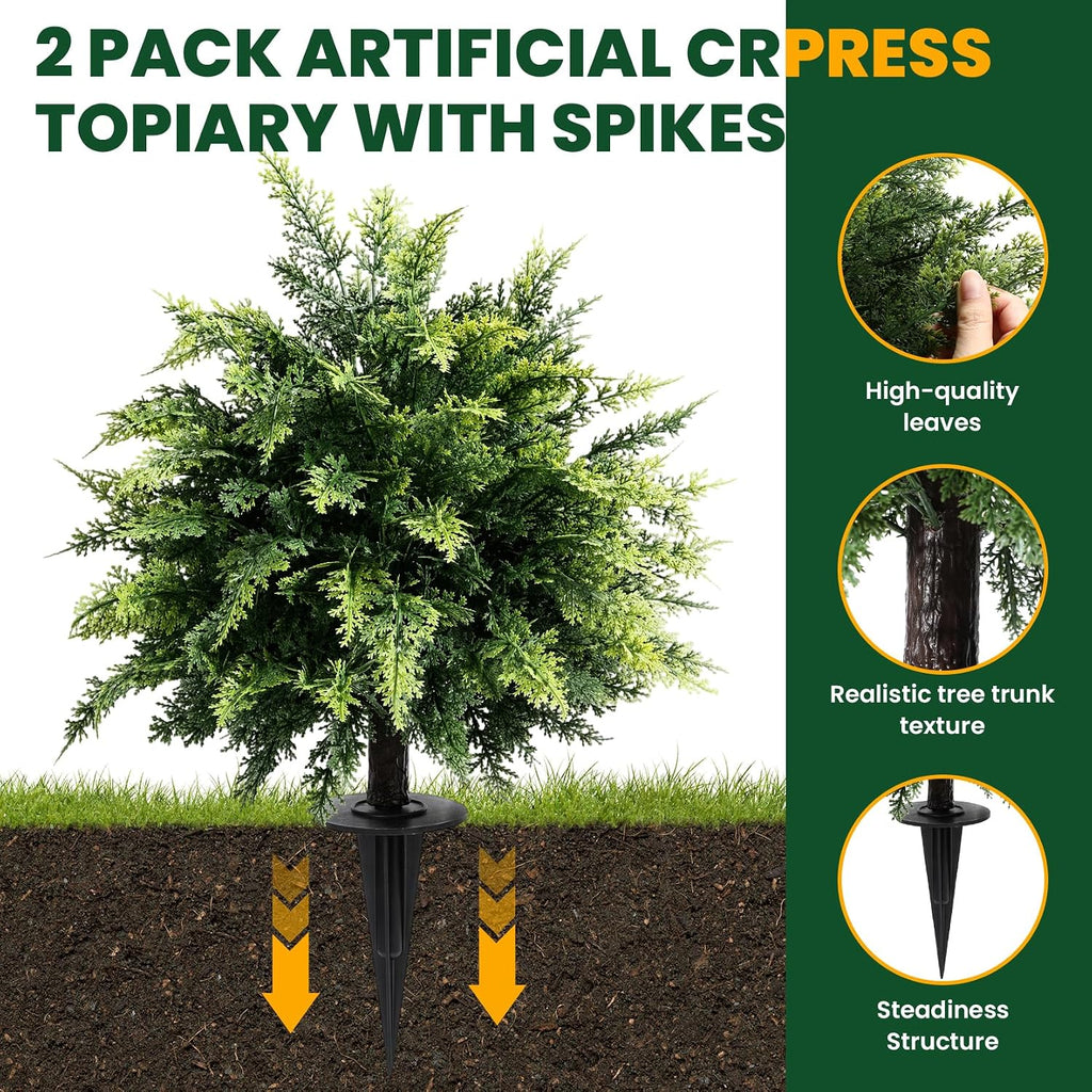 artificial cedar topiary trees 24 inch with ground showing dimensions