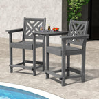 Tall Adirondack Chairs Set of 2, Outdoor 24'' Counter Height Bar Stools with Back and Arms, All-Weather HDPE Patio Tall Chairs for Balcony, Backyard, Garden, Deck (Grey)
