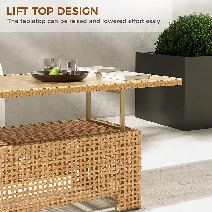 Grand patio 10-Piece Wicker Patio Furniture Set with Lift Top Coffee Storage Table, Outdoor Conversation Set Sectional Sofa with Water Resistant Thick Cushions, Cream