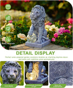 Guardian Lion Outdoor Statues for Garden with Solar Ball (Grey) | 9.45in IP65 Waterproof,Outside Decor, Yard Art Lawn Ornaments, Porch Patio Balcony Home House, Gifts for Mom Grandma Women