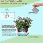 Set of 4-8 Inch Self Watering Hanging Planters for Indoor Outdoor，Hanging Plant Pots with Drainage & Removable Tray, Hanging Pots Holder for Ivy, Pothos, Ferns, Balcony & Patio, White Brown