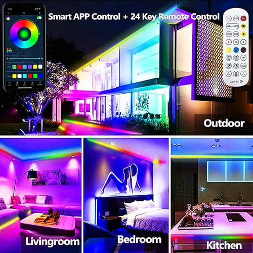 100FT Outdoor LED Strip Light Waterproof,IP68 Outside RGB+IC Light Strip with App/Remote Control,Chase Mode,Music Sync Rope Light for Balcony,Deck,Rooftop,Garden,Pool