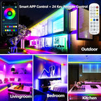 65.6FT Outdoor LED Strip Light Waterproof,IP68 Outside RGB+IC Light Strip with App/Remote Control,Chase Mode,Music Sync Rope Light for Balcony,Deck,Rooftop,Garden,Pool