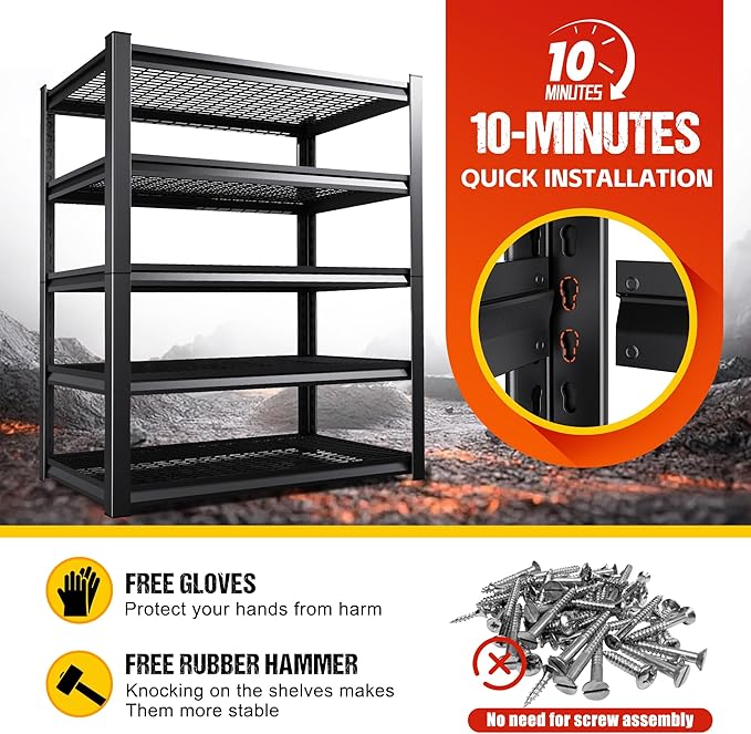 78" H Garage Shelving Heavy Duty Storage Shelves, Adjustable Metal Shelving Unit, Utility Garage Organizer Shelf for Basement, Pantry, Kitchen, Warehouse, Supermarket, 45.6" Wx19.7 Dx78 H