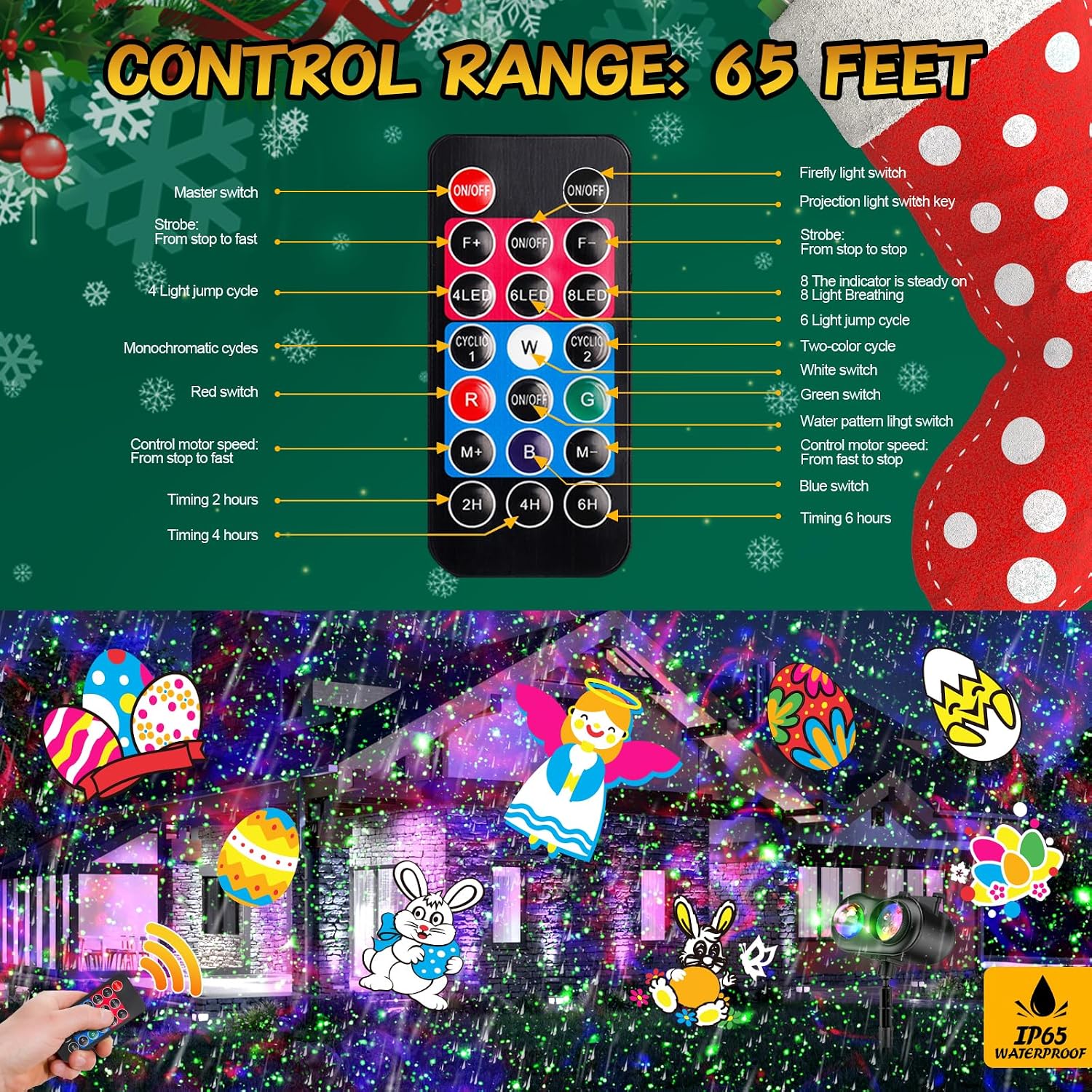 Christmas Projector Lights Outdoor with Ocean Wave & Firefly Light, 20 Slides/160 Patterns Holiday Projection Lights Indoor with Remote & Timer, Waterproof Light Projector Christmas Decorations