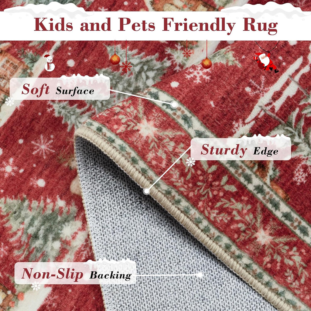 Christmas Runner Rug 2x6 Red Rugs for Hallway Winter Home Decor | Washable Entryway Rugs Runner, Non Slip Kitchen Rug, Xmas Elk Stain Resistant Bathroom Bedside Carpets for Holiday Decor