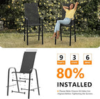 VINGLI Outdoor Bar Chairs Set of 8 – Stackable Outdoor Bar Stools with Sturdy Sling High Back and Armrests for Lawn, Courtyard, Garden, Bar, Black