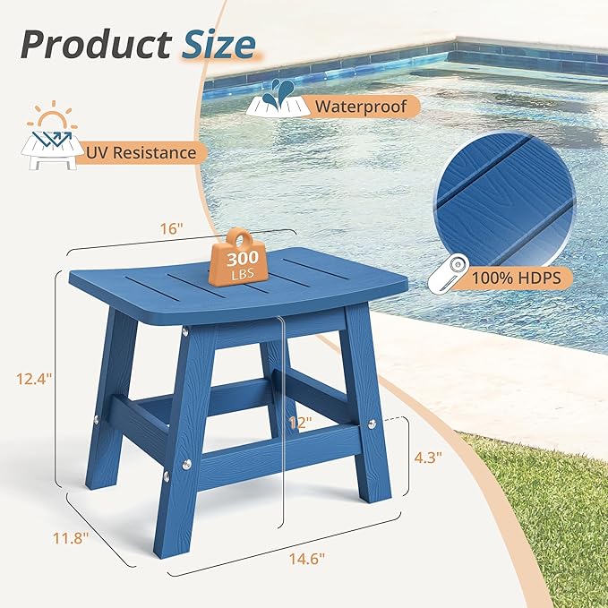 LUE BONA Outdoor Adirondack Ottomans, Footrest Footstool, Outdoor Foot Rest for Patio, HDPS All Weather Waterproof Footrest Footstool for Adirondack Chair, Navy Blue
