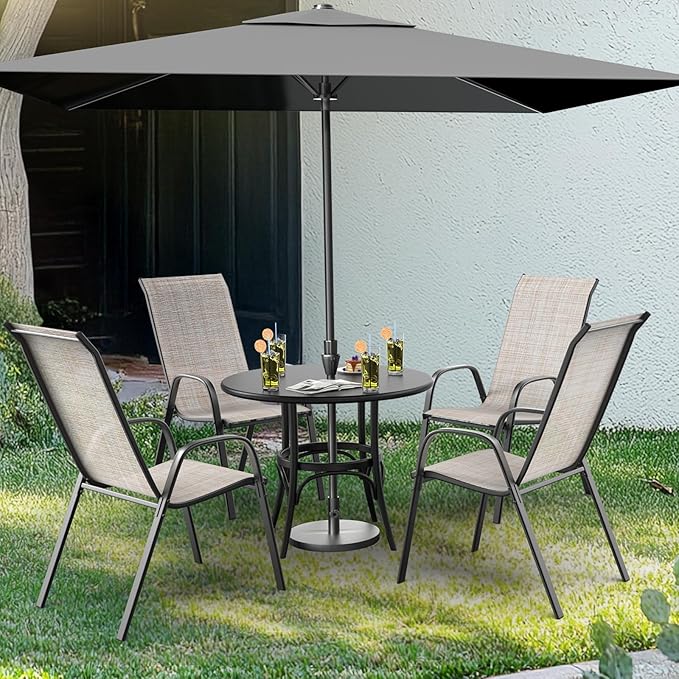 VINGLI Patio Chairs Set of 6 – Stackable Outdoor Dining Chairs with Comfortable Sling High Back Chairs and Armrests for Lawn, Poolside, Courtyard, Balcony, Garden, Yellow