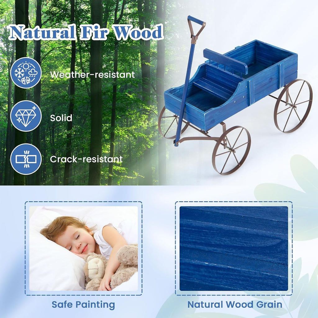 goplus wagon planter, decorative wooden garden planter with, close-up detail