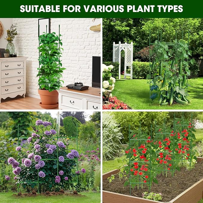 6 Pack Tomato Cages for Garden,Up to 51.2Inch Tomato Cage Trellis-Upgraded Hexagon Connector,Heavy Duty Adjustable Tomato Stake Support for Raised Garden Bed