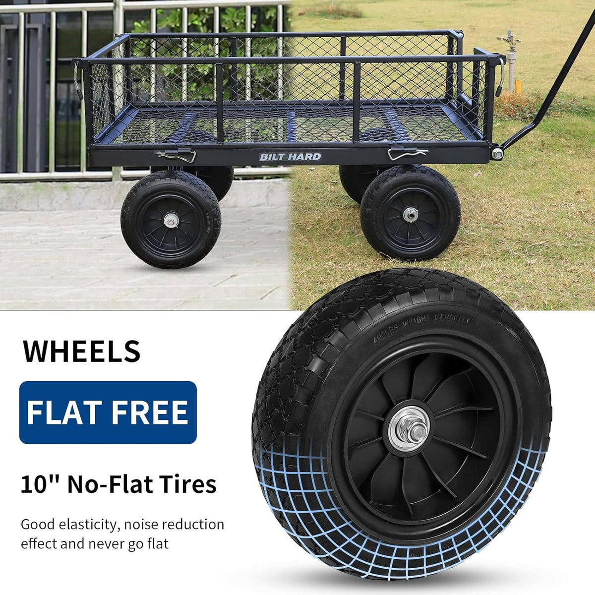 bilt hard 880 lbs 10" tires steel garden shown in use
