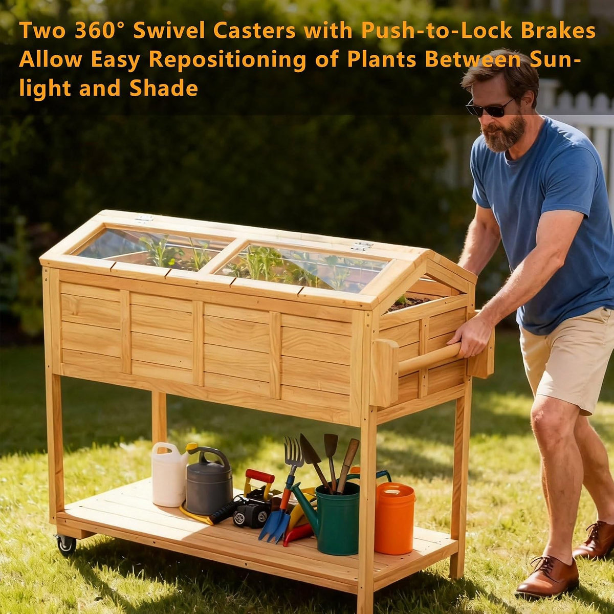 raised garden bed elevated planter box w/legs cover, front angle view