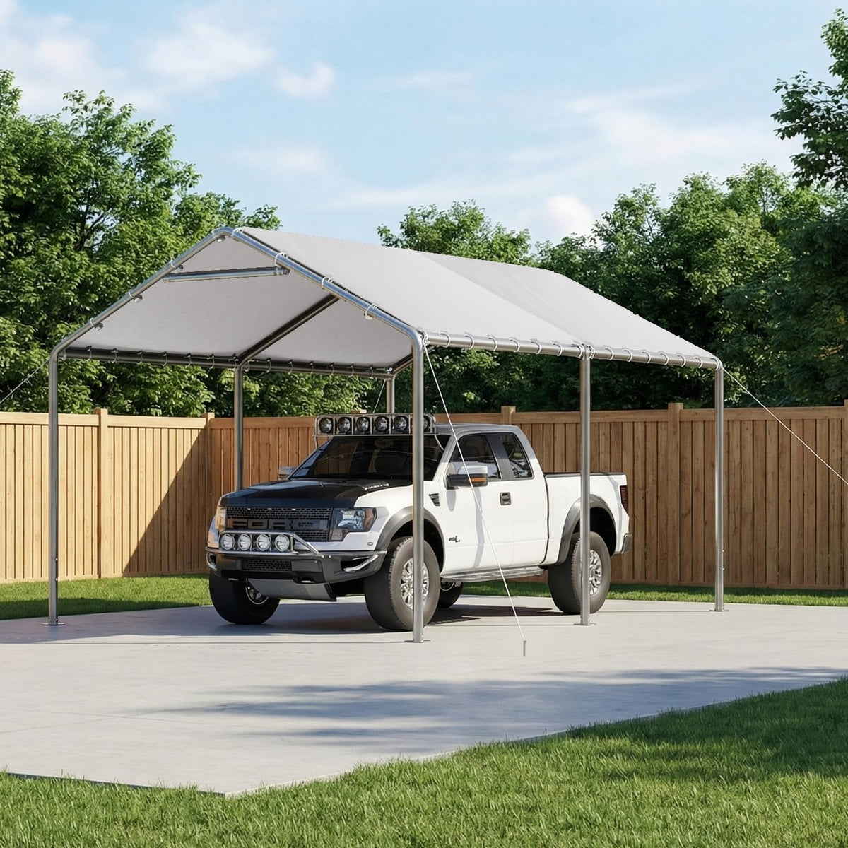 aoxun 10x15 carport heavy duty carport potable car shown in use