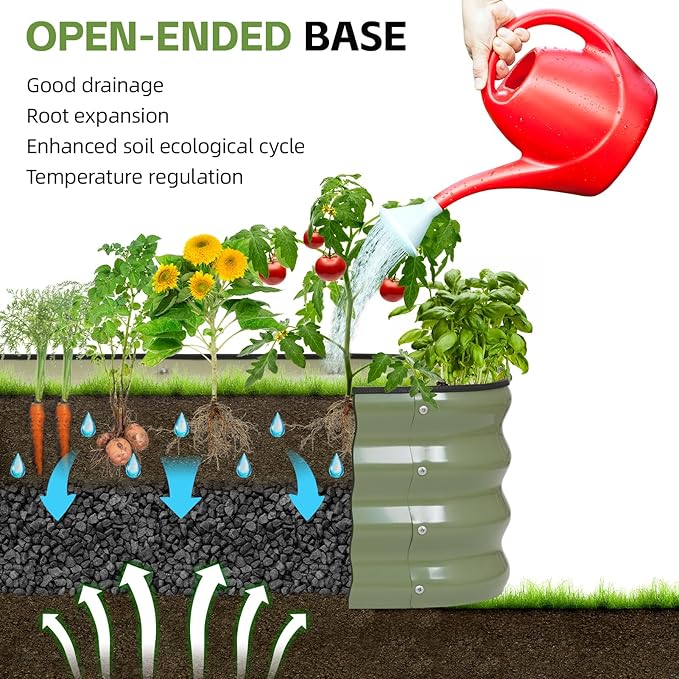 4-in-1 Modular Raised Garden Bed Kit - Adjustable Sizes (5x3x1ft, 4x4x1ft, 6x2x1ft, 7x1x1ft) - Heavy Duty Galvanized Steel Planter Box with Bracing Rods & Gloves for Vegetables, Fruits