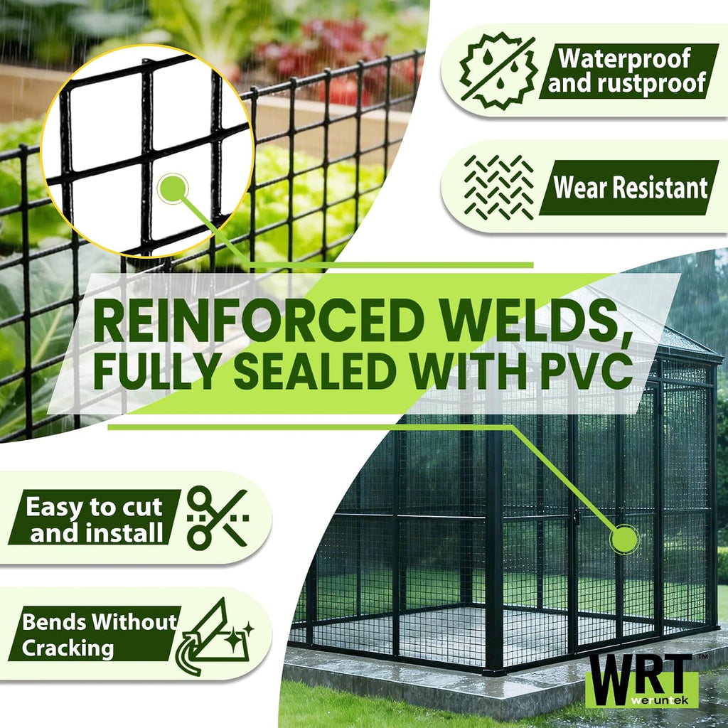 Hardware Cloth1/2inch 48"x50' 19 Gauge Black PVC Coated Welded Wire Mesh Roll, Heavy Duty Metal Mesh with Square Grid, Fencing Roll for Chicken Coop Barrier, Rabbit Cage, Snake Fence