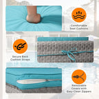 6-Seat Modern Outdoor Wicker Rattan Patio Furniture Set with 55,000 BTU Fire Pit Table, Thick 4″ Cushions, All-Weather Dual-Strand Rattan, Rust-Resistant Steel Frame,Blue