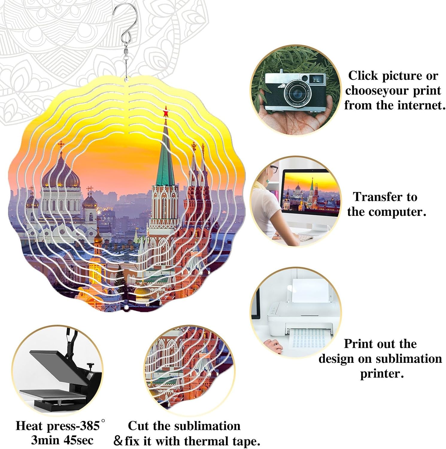 Weysat 6 Pack Sublimation Wind Spinner Blanks 3D Aluminum Wind Spinners Hanging Spinners DIY Crafts Ornaments for Indoor Outdoor Garden Yard Window Porch Front Door Decoration (12 Inch)