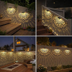 6 Pack Solar Fence Lights Outdoor Wall Lights Black Plastic Solar Powered Deck Step Stair Lights Mandala Theme Waterproof Fence Solar Light for Garden Post Patio Backyard Yard Decor