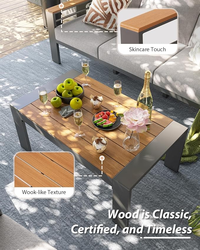 Aoxun Aluminum Outdoor Patio Furniture Set, 5 Seats Outdoor Sectional with Coffee Table, Patio Conversation Sets with Upgraded Armrests and Cushions for Backyard, Garden and Poolside（Grey）