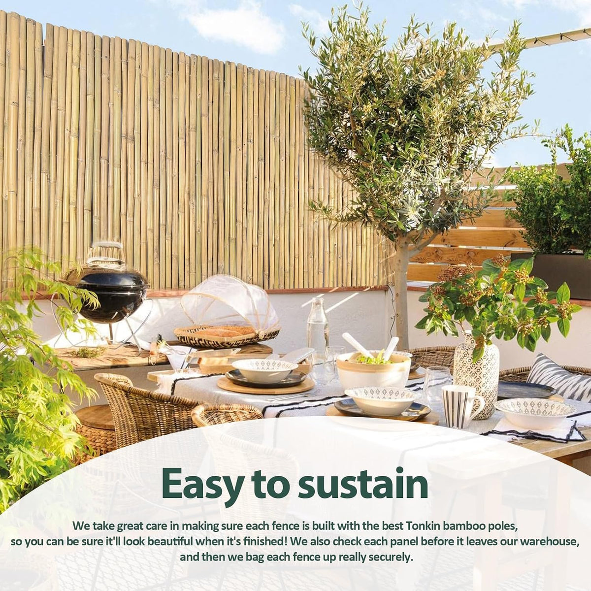natural bamboo fence 3ft h x 8ft l showing dimensions
