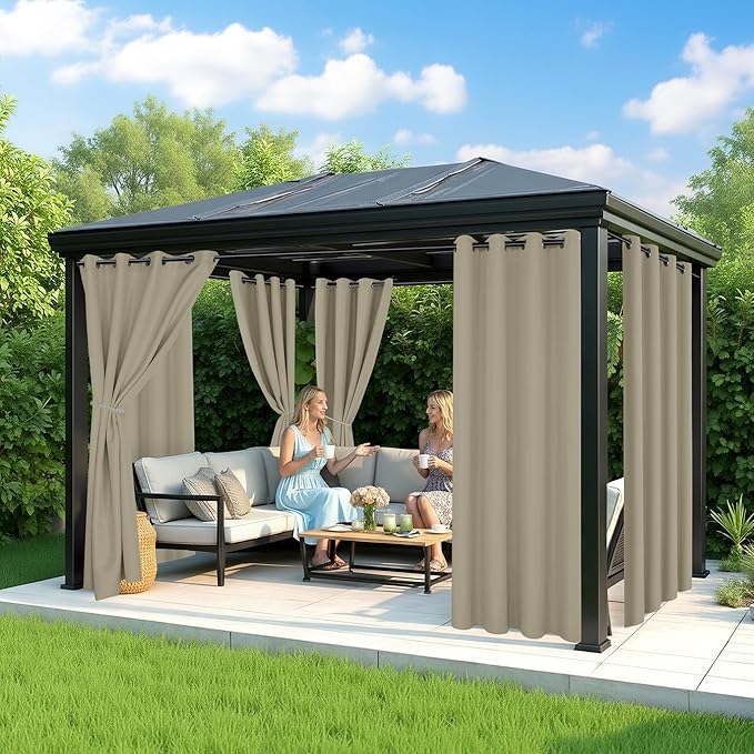 Outdoor Curtains for Patio Waterproof - 6 Panels Privacy Weatherproof Outside Curtains with Grommets for Pergola, Gazebo, Porch, Cabana, Balcony, 54 x 84 Inch, Taupe