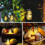 GIGALUMI Hanging Mason Jar Solar Lights, 6 Pack 30 Led Hanging Solar Lanterns Outdoor Waterproof, Hangers and Jars Included, Outdoor Decor for Balcony, Garden, Patio, Yard, Wedding