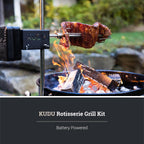 KUDU Rotisserie Kit - Stainless Steel Battery Powered Square Spit for Charcoal Grill 5/16 Inch Square Drive Spit