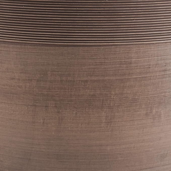PSW Pot Collection FM35TP 14-inch Plastic/Stone/Wood Composite Large Ribbed Planter – No Drainage Hole (Drillable), Indoor/Outer Garden Pot for Foliage, Trees, Flowers, Ferns, Taupe