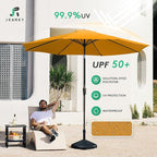 JEAREY 9FT Outdoor Patio Umbrella Outdoor Table Umbrellas with Push Button Tilt and Crank, Market Umbrella 8 Sturdy Ribs UV Protection Waterproof for Garden, Deck, Backyard, Pool (Sun Orange)
