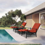 Oakcloud Adjustable Outdoor Lounge Chair Metal Patio Relaxing Recliner Chair with Removable Cushions(Red)