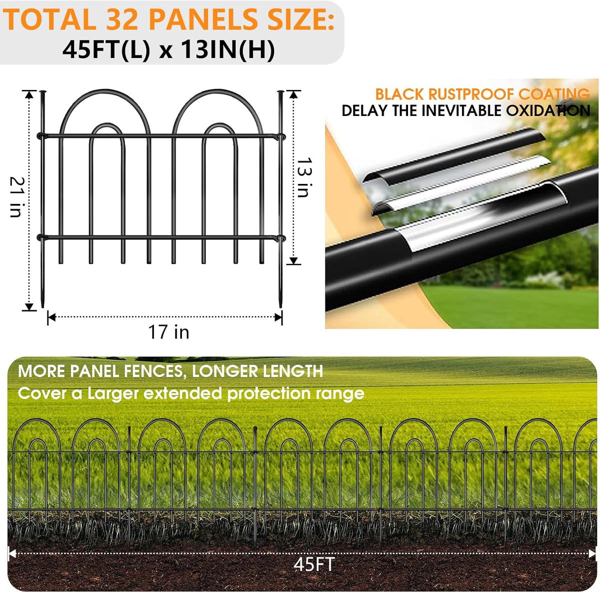 45ft x 13in animal barrier fence, 32 panels shown in use