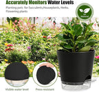 Plant Pots 7 Inch Self Watering Pots, 6 Pack Plastic Planters with Drainage Holes and Clear Saucers,Plastic Flower Pots for Indoor Out Door Plants (Black)