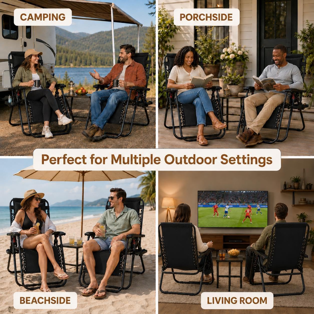 Yaheetech 26" Zero Gravity Recliners Adjustable Set of 2, Dark Black | Outdoor Folding Reclining Lounge Chairs w/Pillows, Cup Holder Trays and Carry Strap for Camping, Backyard, Beach, Indoor
