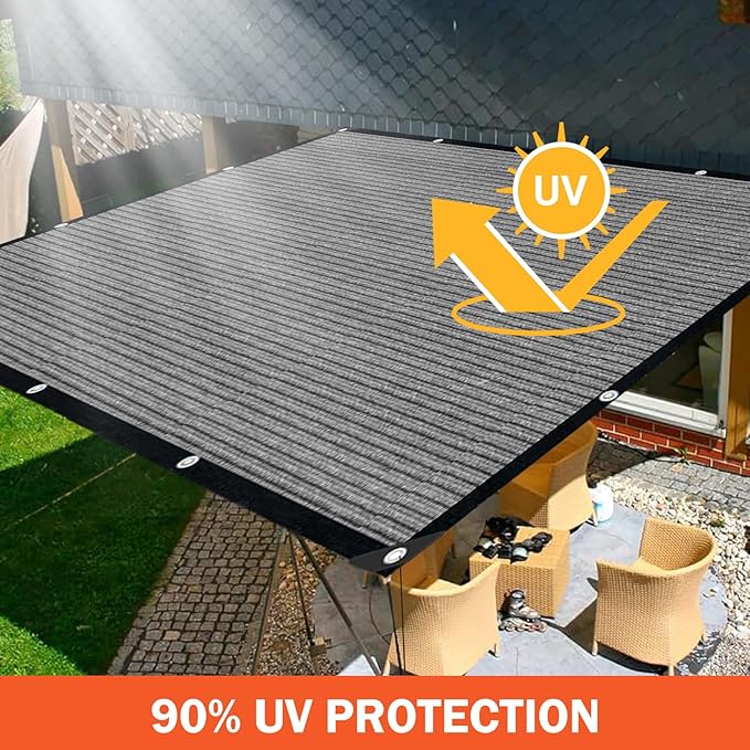 Sun Shade Cloth with Grommets,90% UV Protection Shade Fabric,Pergola Shade Cover Canopy Fence Privacy Screen Balcony,Sunshades for Patio Pergola Garden Backyard Porch Outdoor,Grey-8x8FT