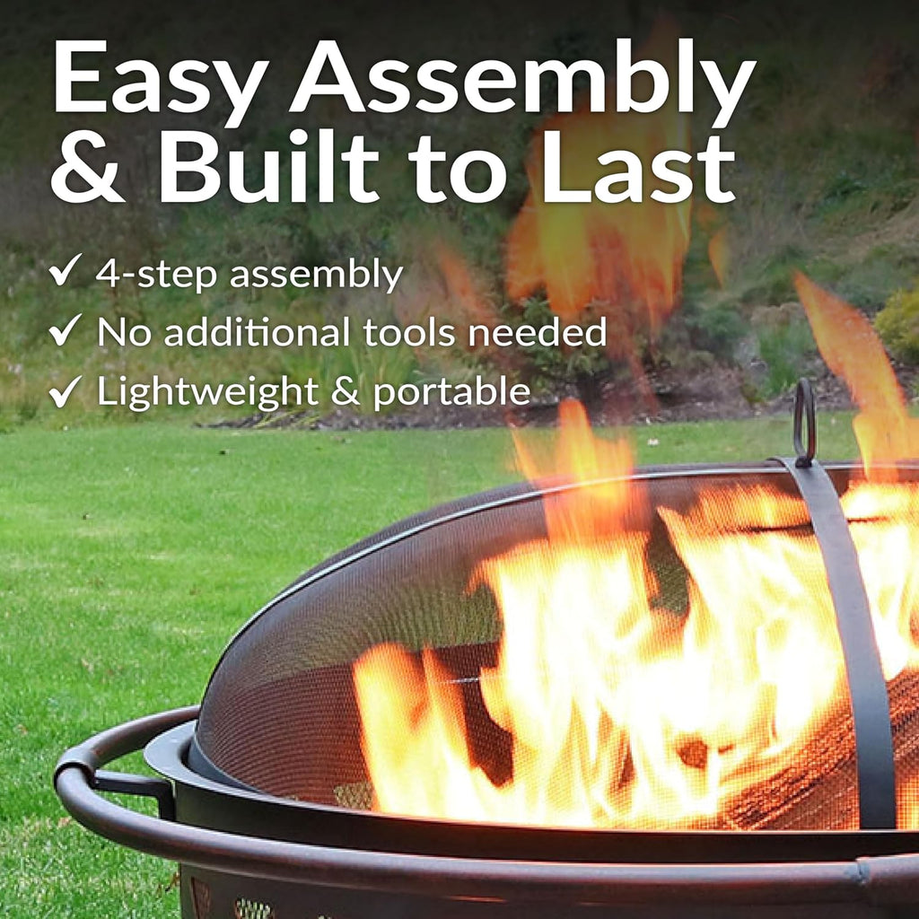 sunnydaze crossweave 36" large outdoor fire pit, wood showing dimensions