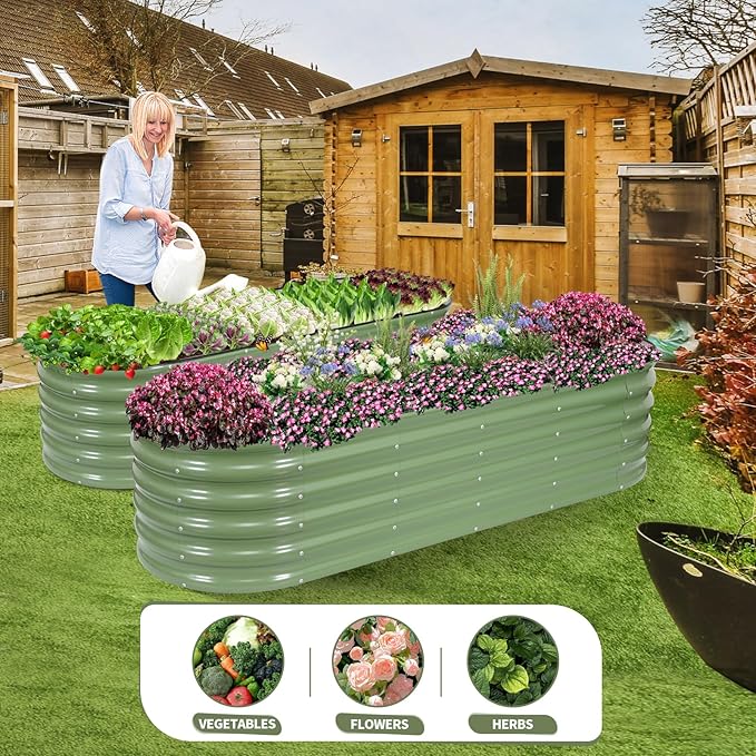 Galvanized Raised Garden Bed Outdoor- 2 Pcs Raised Beds for Gardening| Metal Planter Box, Steel Raised Garden Bed Kit with Gloves for Vegetables, Flower, Herbs (4x2x1.4FT, Green)