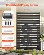 VEVOR Metal Privacy Screen, 38" W x 60" H Freestanding Modern Privacy Fence, Garden Divider Panel with Extended Ground Stakes & Panel Height Adjustable, Freestanding Outdoor Divider for Garden, Indoor
