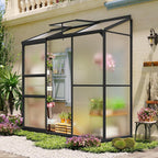 lean-to polycarbonate greenhouse 6x2 ft, black, outdoor garden, main product view