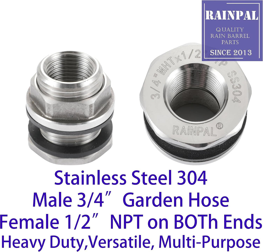 RBLSS5 Heavy Duty Stainless Steel Rain Barrel Linking Kit (Two SS304 Bulkhead Fittings and One 5” SS304 Corrugated Hose Expandable to 7.5”) (1)